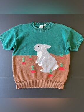 Vintage J.G Hook Knit Sweater Pullover Top Crewneck Bunny Cotton Short Sleeves M